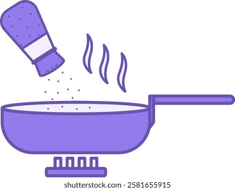Colored Icon Cooking. Vector Icon. Salt Food. Cooking Food in a Frying Pan on the Stove. Restaurant Concept