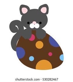 colored icon cute Easter kitty on the egg. Pattern for decoration or making scrapbook, sticker, badge, label. Baby vector illustration