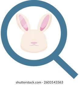colored icon of an Easter bunny in a magnifying glass, symbolizing an internet or catalog search	