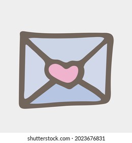 Colored icon of an envelope with a letter. Vector illustration in doodle style. Hand drawing