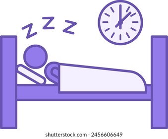 Colored Icon Getting Enough Sleep. Vector Icon of Man Sleeping Soundly in Bed. Healthy sleep. Healthy lifestyle. Positive Thinking Concept