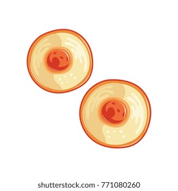 Colored Icon Of Human Cell In Round Shape With Single Nucleus. Structure Of Microorganism. Flat Vector Design Element For Medical Poster, Infographic Or Book