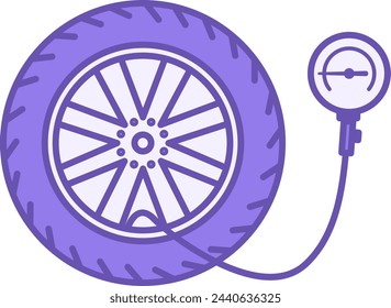 Colored Icon Inflate Tire. Vector Icon of Car Wheel and Pressure Gauge. Tire service. Checking Tire Pressure. Car service concept