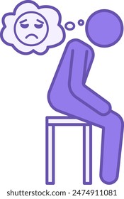 Icono de color Solitario. Vector ícono de hombre triste sentado en una silla. Emociones, Salud Mental. Concepto de sentimiento