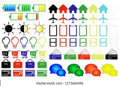 Colored icon material Home battery light weight wallet airplane SNS video shopping card bag etc