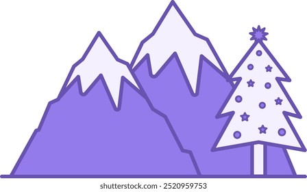 Colored Icon Mountains. Vector Icon. Mountains and Christmas Tree. Holiday and Camping Concept