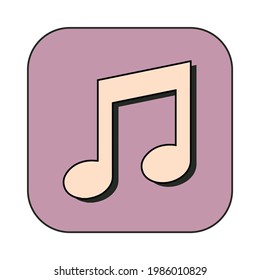 Colored icon music, note, player. Retro style, flat, vector, isolated.
