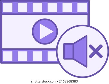 Colored Icon Mute. Vector Icon of Film Strip and Sound Off. Speaker turned off. Concept of Film Industry, Filmmaking and Video Production