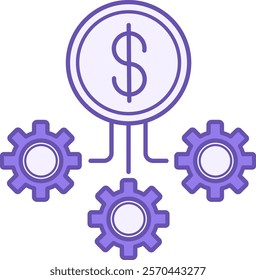 Colored Icon Operational Costs. Vector Illustration. Dollar Coin and Gear. Delivery Service. Logistics Concept