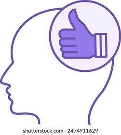 Colored Icon Optimistic. Vector Icon of Human Head and Thumbs Up. Okay sign. Emotions, Mental Health. Mood Concept