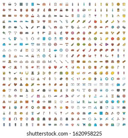 Colored Icon Pack, set of Business, Clothes, Food, Holidays, Service icons, vector isolated on white background