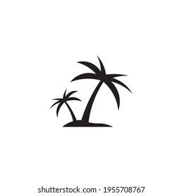 Colored icon of palm trees on the island, sunset. Vector illustration eps 10.