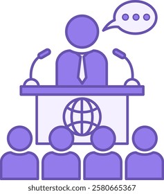 Colored Icon Press Conference. Vector Icon. Media Gathering to Inform About Important News. Journalism Concept