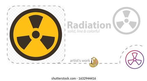 colored icon radiation warning yellow vector flat illustration, solid, line icon