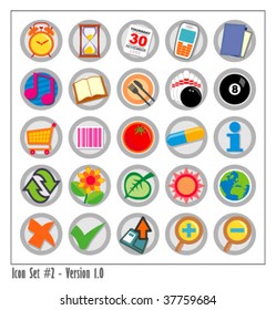 Colored Icon Set 3 - Version1.  25 different colored icons in a circle shaped buttons.