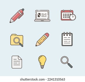 Colored icon set. Flat vector illustration. 