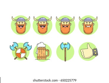 Colored icon set with Vikings