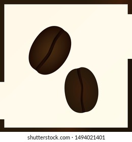 Colored icon of two coffee beans on a light background with a frame for websites or applications.