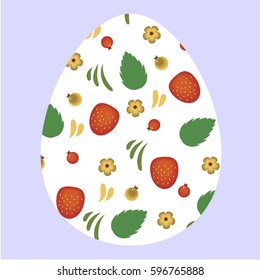 colored icon white egg with flower pattern. the template for the Easter holiday. vector illustration on blue background
