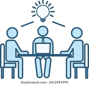 Colored Icon Work Together. Vector Illustration of Colleagues Sitting at the Table and Discussing an Idea. Business and Teamwork Concept