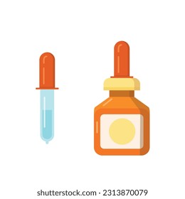 Colored icons are medicine for medicine. Illustration of nose drops, a bottle with a pipette