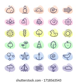 
colored icons with nature and animals