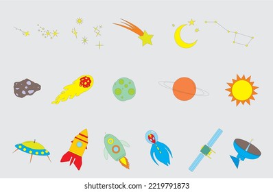 Colored Icons Of Outer Space. Template — Stock Illustration. Astronomy Vector Line Icon Template