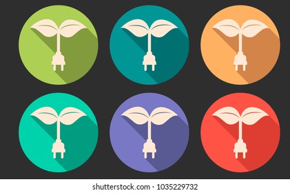 colored Icons rosette with two woody leaves on the end. Icon of receiving energy from the earth