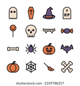 Colored icons. Set for Halloween. Vector on white background.