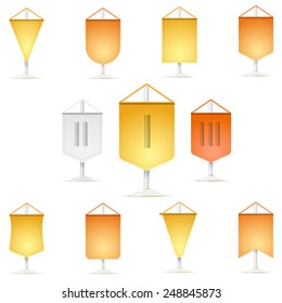 Colored icons vector collection of  pennant. Set of golden, bronze and second place award vertical pennant flag vector icons on white background.