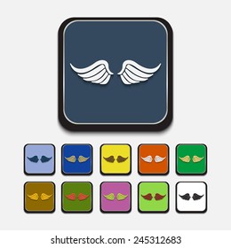 Colored icons, wings. Flat design, long shadow. Vector illustration.