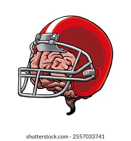 colored illustration of an american football helmet with a brain