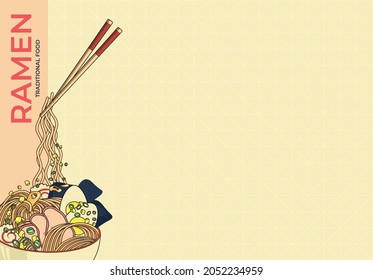 Colored illustration of Asian Noodle. Example of menu. Background for banner