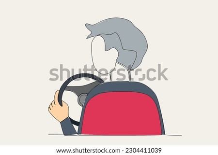 Colored illustration of a back view of a man driving a car. Dia do motorista one-line drawing