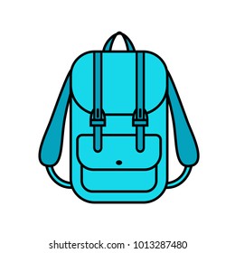 Colored illustration of backpack for website, shop, poster, banner. Rucksack vector image in blue color isolated on white background
