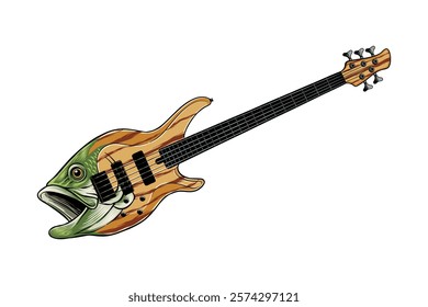 colored illustration of a black snapper in the shape of a guitar	