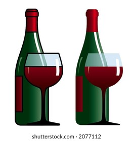 colored illustration of bottle and glass with wine