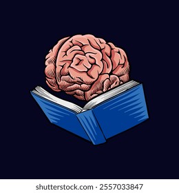 colored illustration of a brain reading a book