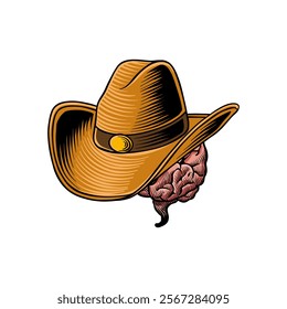 Colored illustration of brain wearing a cowboy hat