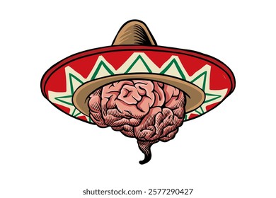 colored illustration of a brain wearing a sombrero hat