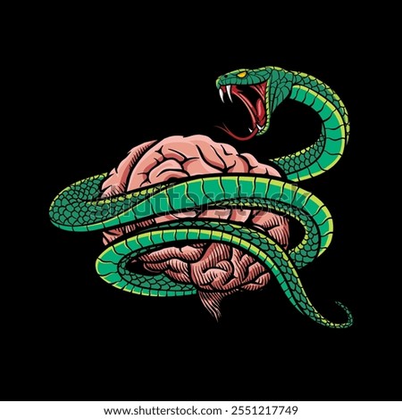 colored illustration of a brain wrapped around a snake