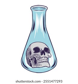 colored illustration of chemical bottle and skull