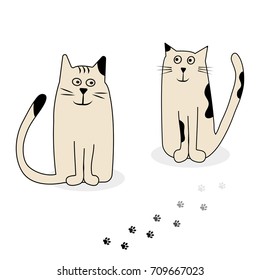 Colored illustration with couple cats, stylized characters. Vector