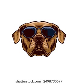 Colored illustration of a dog's head wearing cool glasses