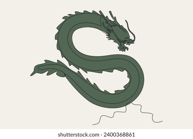 Colored illustration of a dragon symbolizing courage. Chinese Dragon one-line drawing
