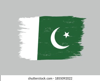 Ilustración de color de la bandera, mes, estrella en un fondo gris. Ilustración vectorial para logotipo, emblema, impresión. Bandera de Pakistán. Día de la Independencia de Pakistán.