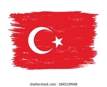Colored illustration of flag, star, month on a red background. Vector illustration in vintage style with grunge texture for prints, stickers. Turkey flag.