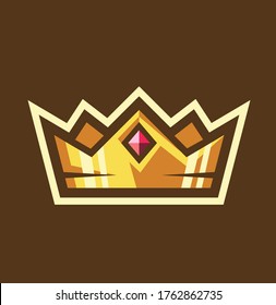 Colored illustration with gold crown and red diamond in the center