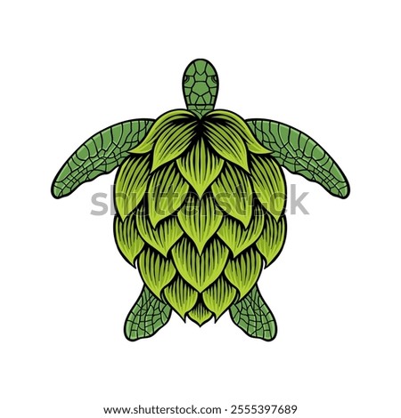colored illustration of green hops combined with a turtle