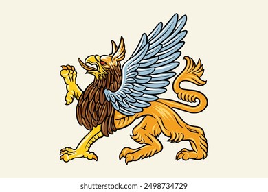 Colored illustration of Griffin in decorative style